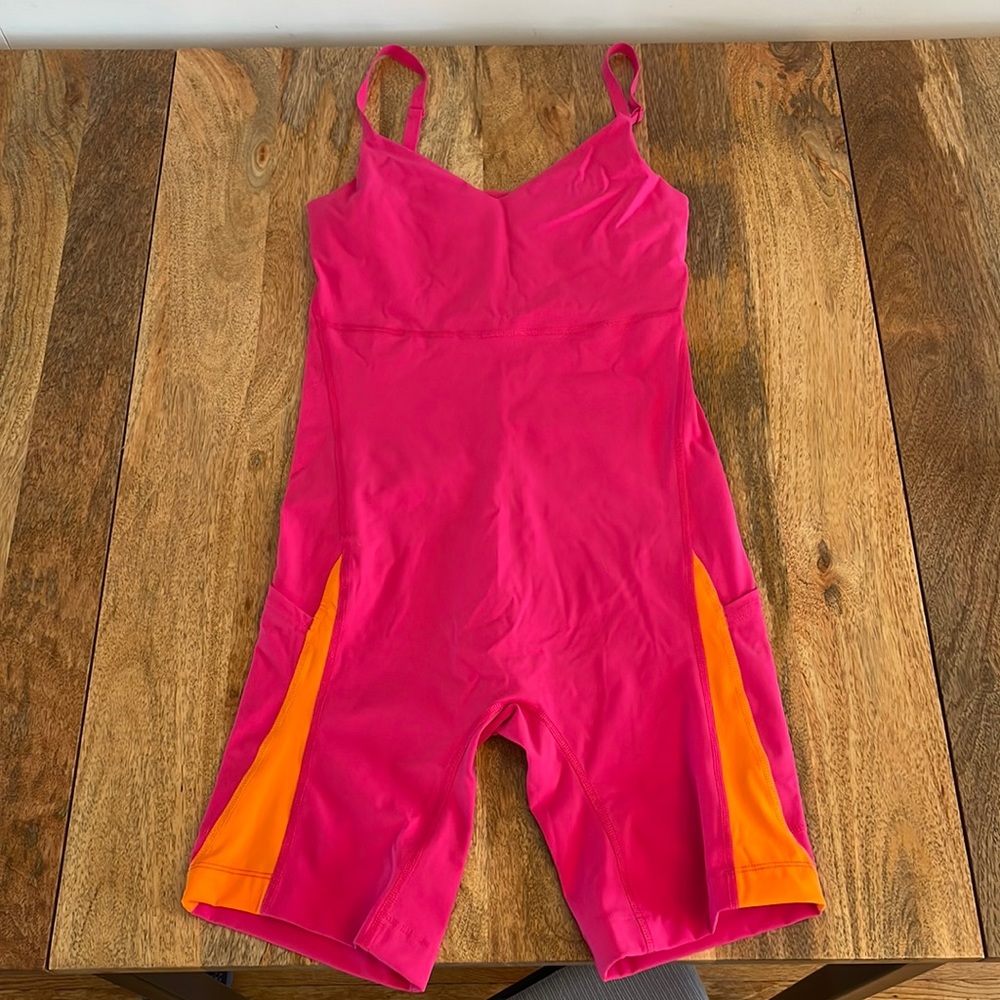 Outdoor Voices Pink and Orange Workout Romper Leotard Size Small